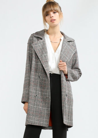 Rust Wool Checked Trench Coat