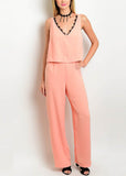 Coral V-Neck Jumpsuit