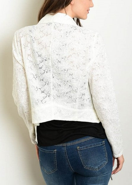 Off White Floral Lace Moto Jacket From Anny