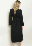 Black Long Sleeve Button Down Midi Dress