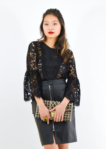 Lace Bell Sleeve Crop Blouse