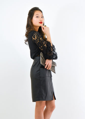 Faux Leather Zip Up Skirt