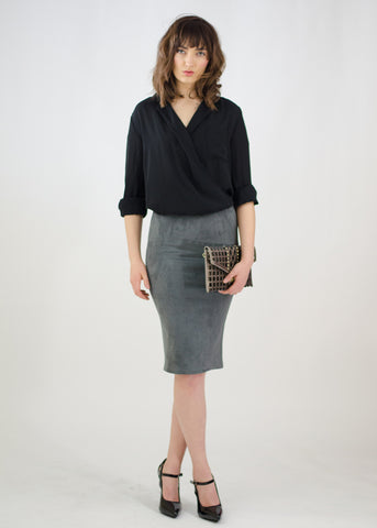 Black Collar Wrap Blouse