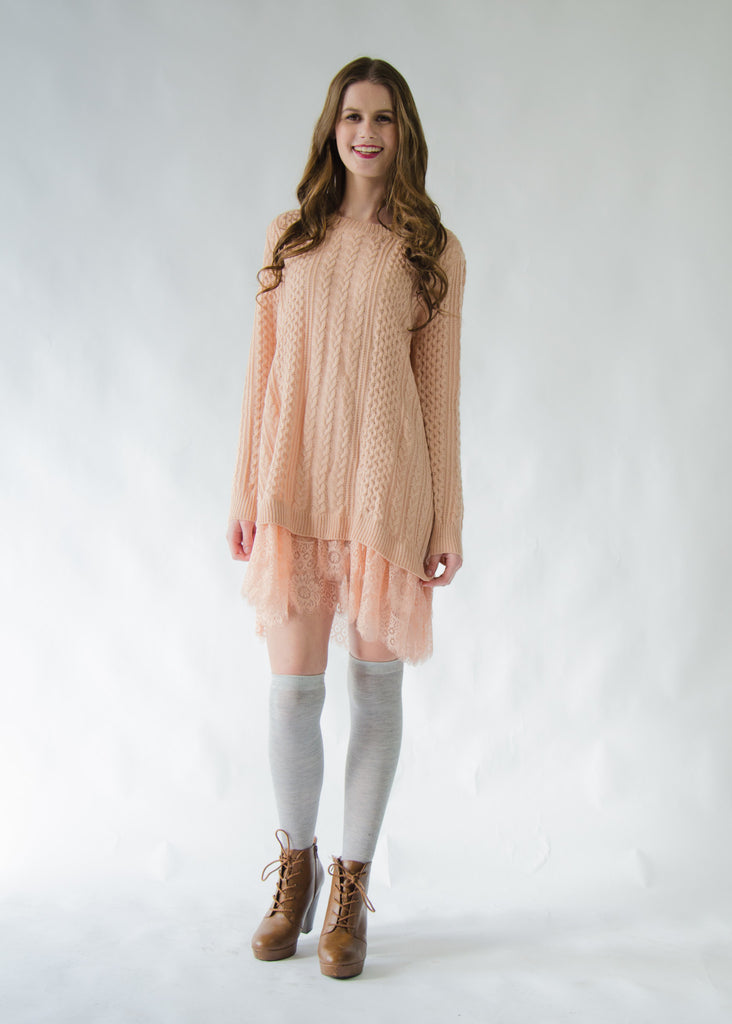 Lace Hem Knit Sweater Dress
