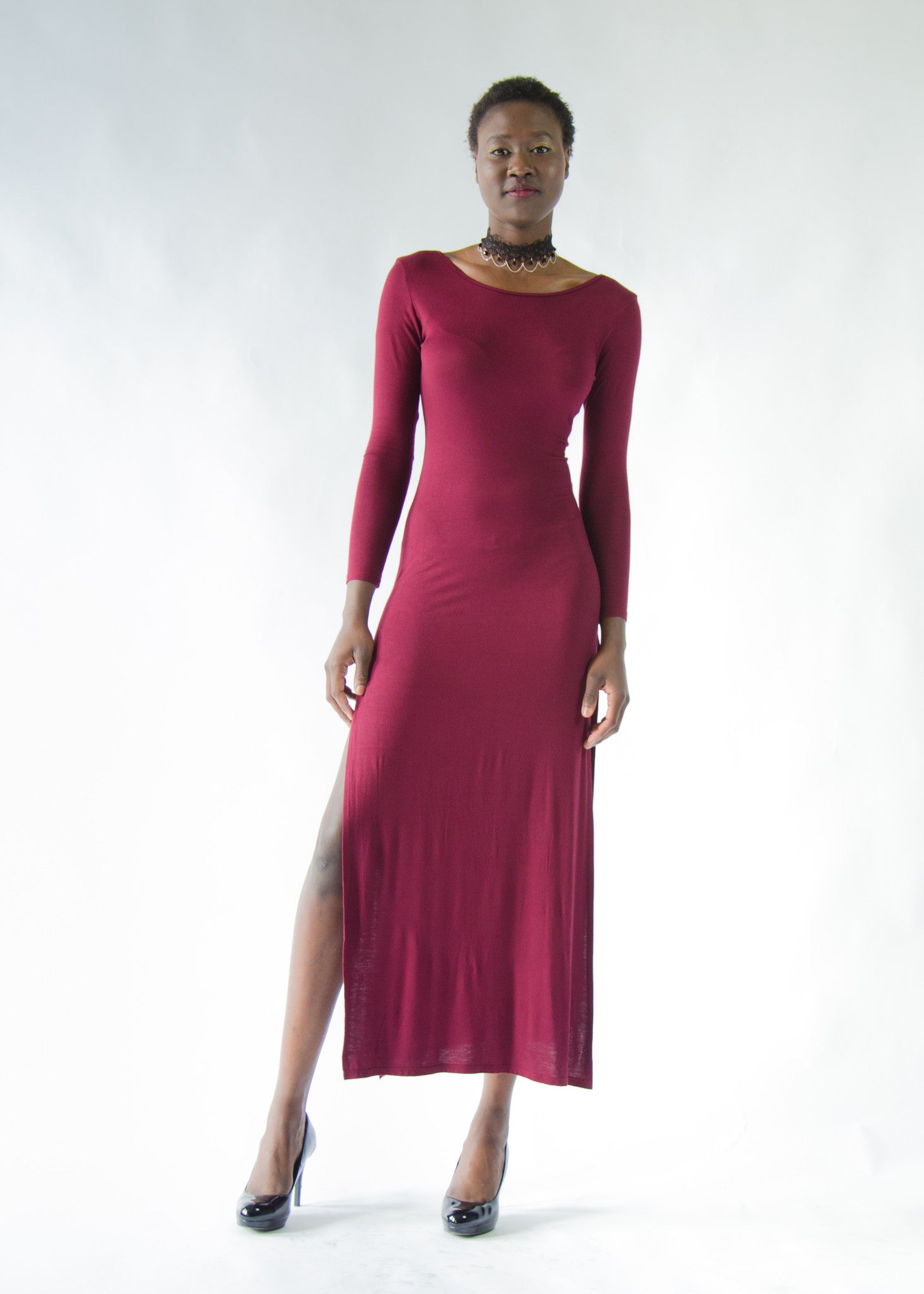 Long Sleeve Side Slit Maxi Dress From Anny Long Sleeve Side Slit Maxi Dress From Anny