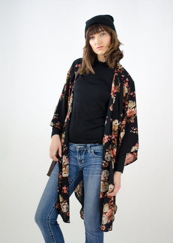 Long Floral Side Slit Kimono
