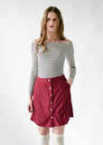 Faux Suede Button Skirt