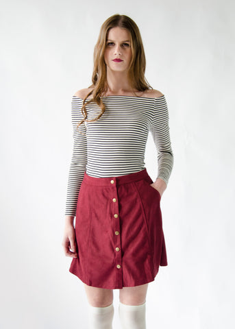 Faux Suede Button Skirt