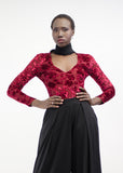 Floral Velvet V Neck Bodysuit