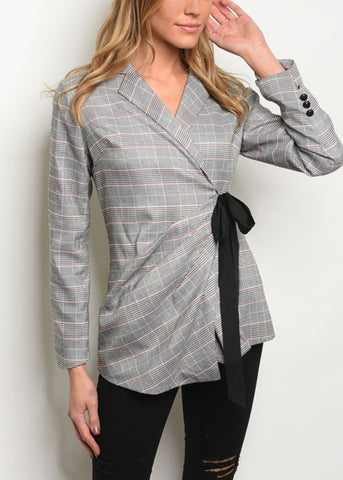 Gray Red Checkered Blazer