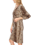 Leopard Print Bell Sleeve Side-tie Faux Wrap Dress