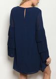 Navy Tiered Bell Sleeves Dress