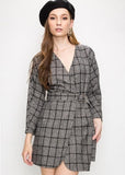 Plaid Structure Wrap Dress