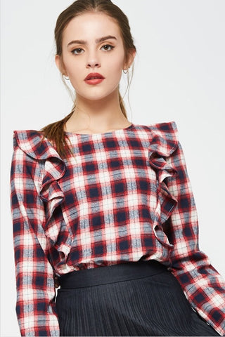 Ruffle Plaid Top