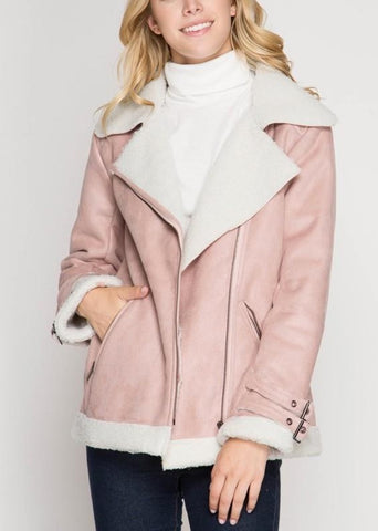 Faux Shearling Suede Rider Jacket