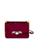 Burgundy Quilted Velvet Shoulder Bag