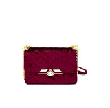 Burgundy Quilted Velvet Shoulder Bag