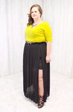 Pleated Double Slit Maxi Skirt - Plus