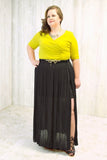 Pleated Double Slit Maxi Skirt - Plus