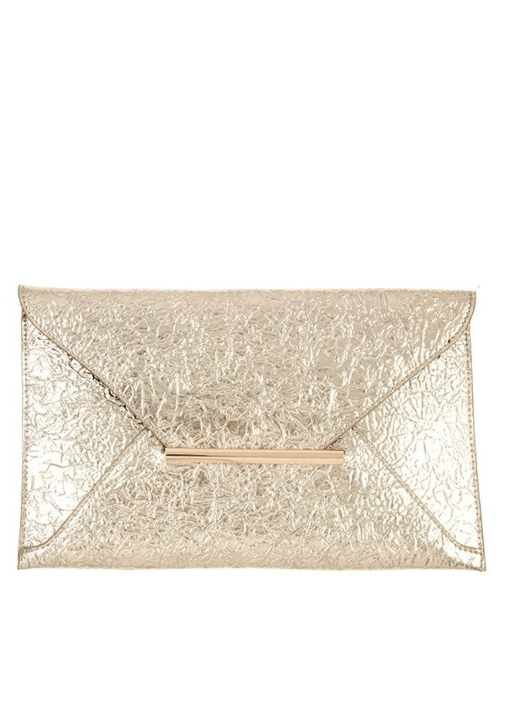 Wrinkled Gold Faux Leather Clutch Bag