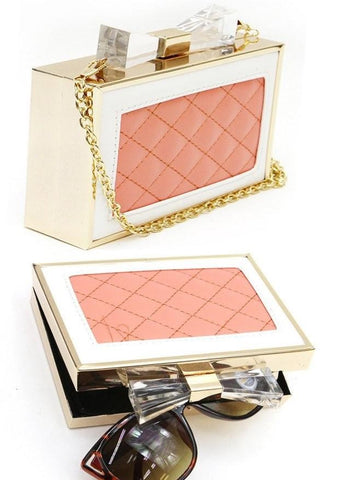 Gold Metal Frame Acrylic Bow Top Clutch