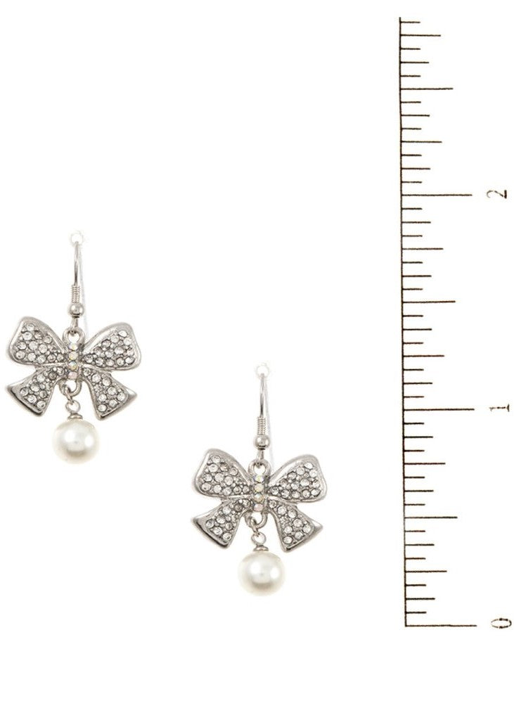 Bow Drop Pearl Dangling Earrings
