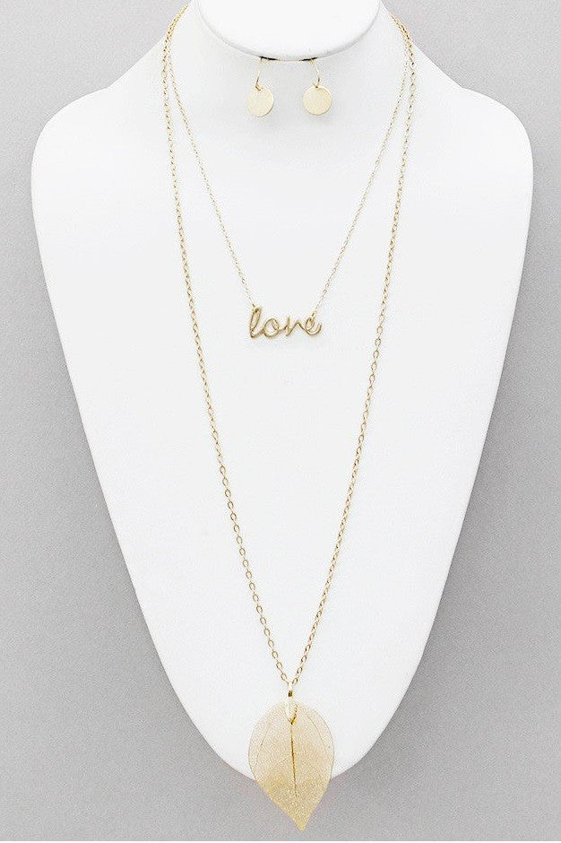 Layered Love-Leaf Necklace Set