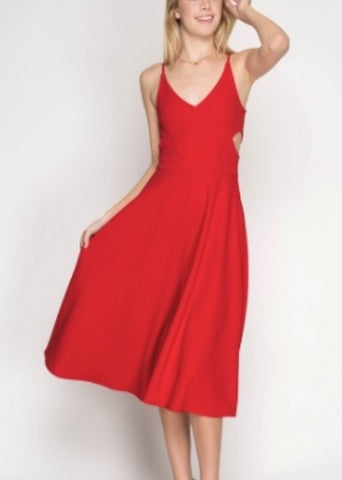 Red Cut Out Midi Dress